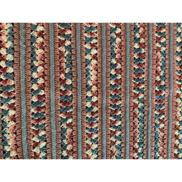 Handmade Mile a Minute Crochet Throw Blanket with Fringe 44"x72" Soft Pastels - Picture 3 of 16